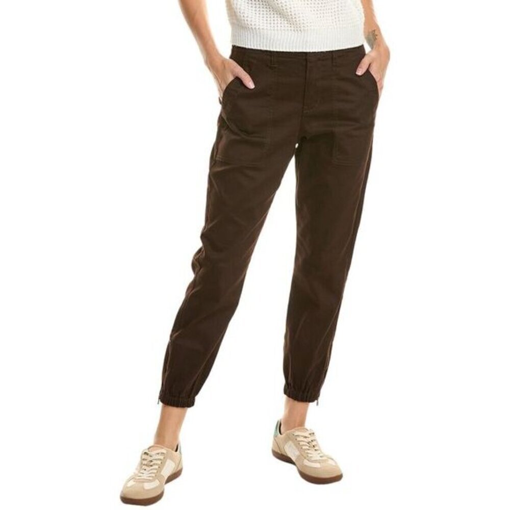 Cabi Compass jogger pants brown cotton zipper stretch patch pockets women new 4